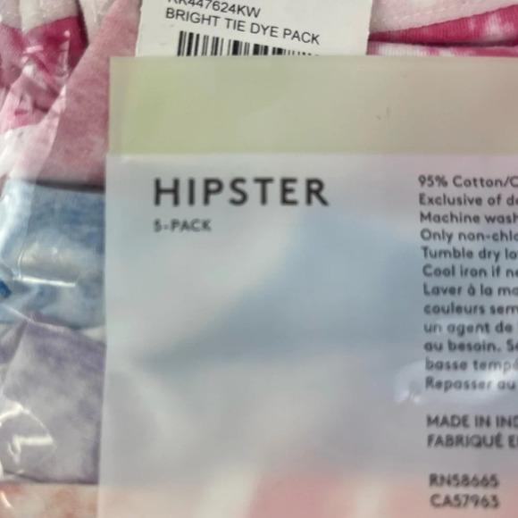 NEW Nordstrom 5 Pack Hipster Underwear Girls Size 2 / 3 Tie Dye Multicolor - Picture 5 of 11